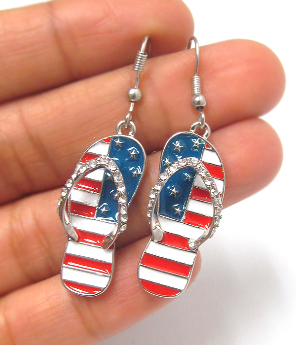 Fourth of july inspired flipflop fish hook earrings -american flag