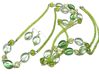 High fashion acryl and seed bead long necklace set