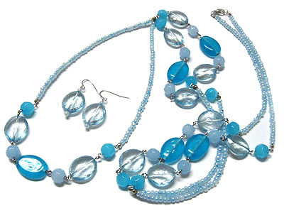 High fashion acryl and seed bead long necklace set