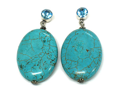 Large turquoise stone oval drop and crystal earring