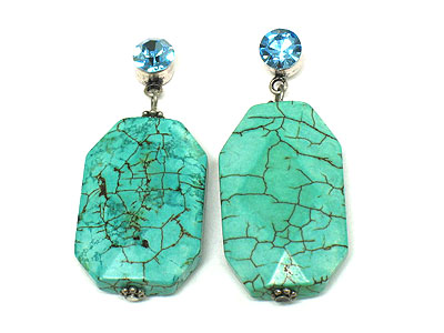 Large turquoise stone octagon drop and crystal earring