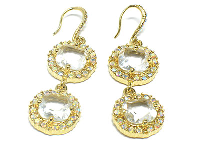 Double crystal side decoration round drop earring