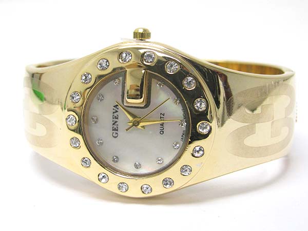 Crystal stud metal hinge bangle watch