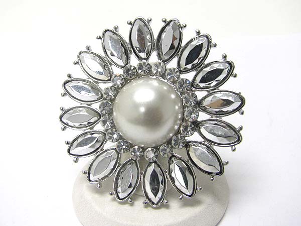 Crystal and acryl stone deco flower stretch ring