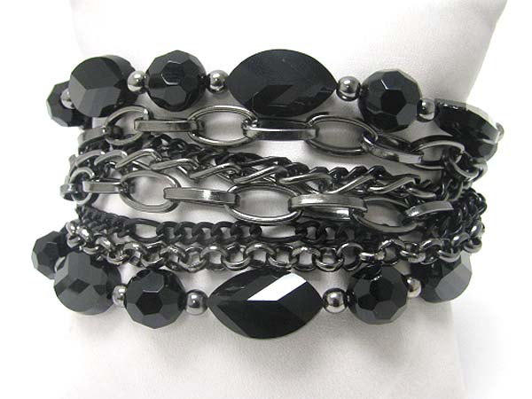 Multi chain and jet stone link bracelet