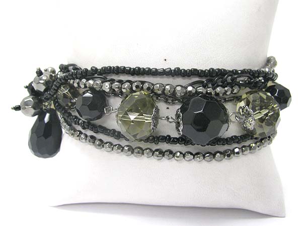 Facet glass  stone and mixed seed beads link bracelet