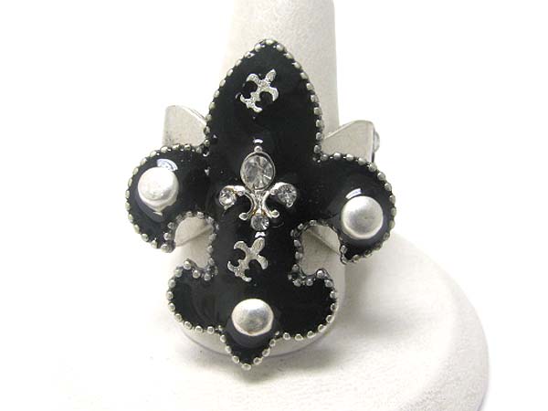 Crystal stud fleur de lis stretch ring