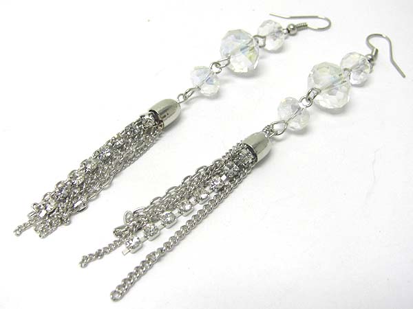 Crystal cut facet glass beads tassel drop earring