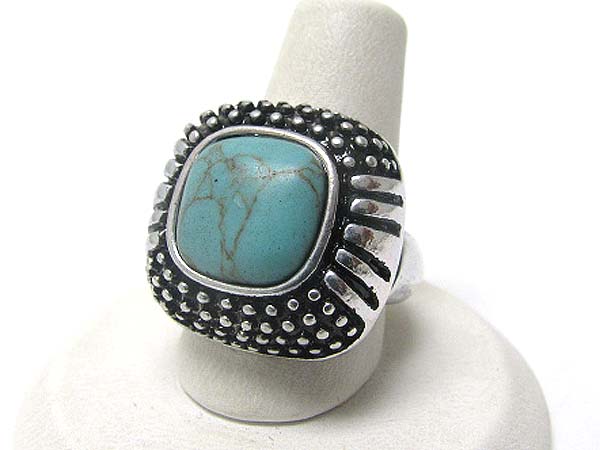 Natural stone and textured metal stretch ring