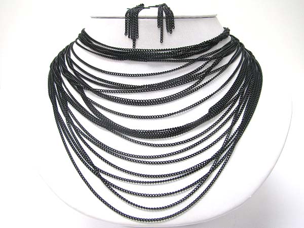 Multi layer metal hanging chain necklace set