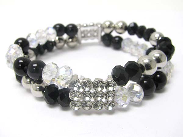 Crystal stud mixed beads stretch bracelet