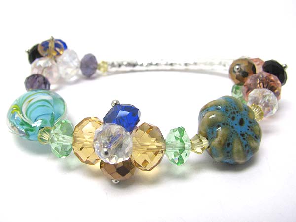 Crystal cut beads and murano glass link bracelet