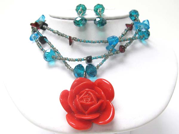 Acryl flower and natural chip stone necklace set