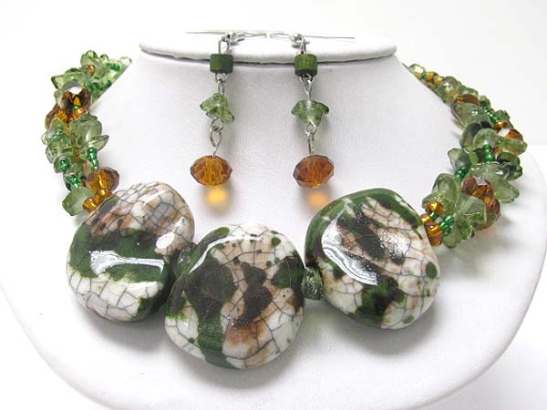 Natural stone and multi row mixed beads necklace set