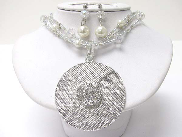 Crystal and large round pendant beads necklace set