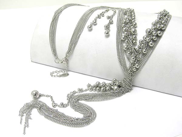 Multi metal ball and chain mixed long necklace set