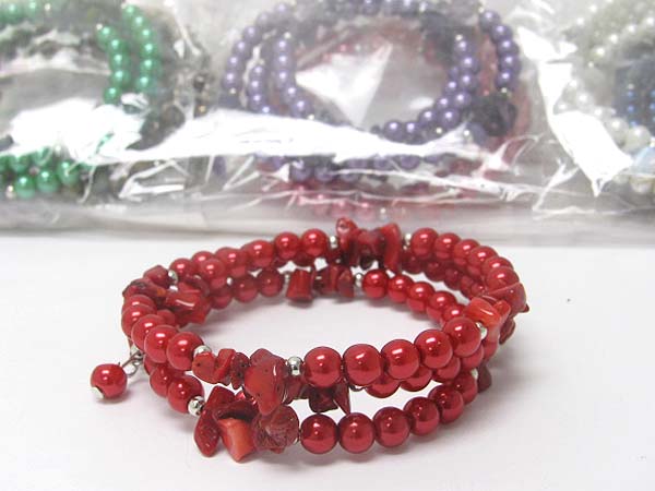 Sell by dozen - mixed color 12 pc mixed beads stretch bracelet mens jewelry