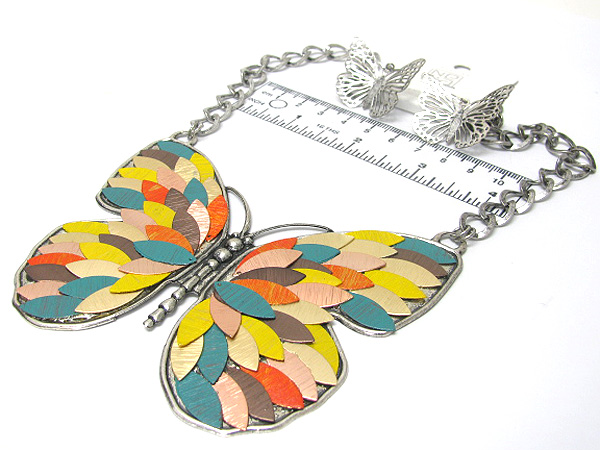 Multi arrowhead disk inside large fashion butterfly necklace earring set