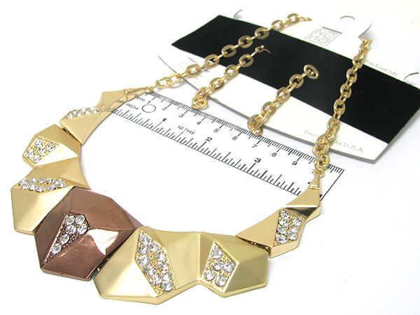 Multi crystal on fashion metal chian necklace earring set