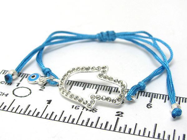 Crystal deco hamsa and evil eye braided cord bracelet