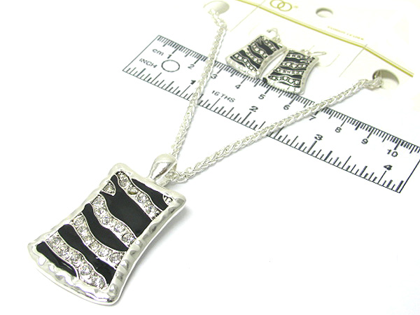 Crystal and animal print rectangle casting drop chain necklace earring set