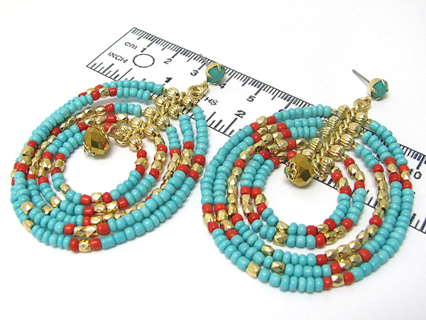 Crystal and ethnic round layerd drop earrings