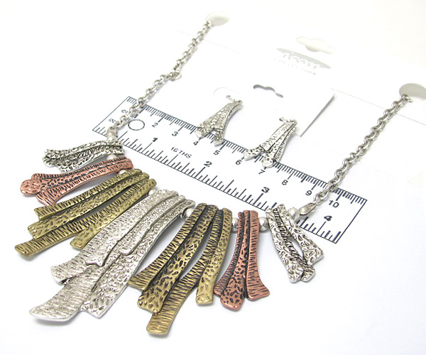 Multi metal bar art designer styled drop chian necklace earring set