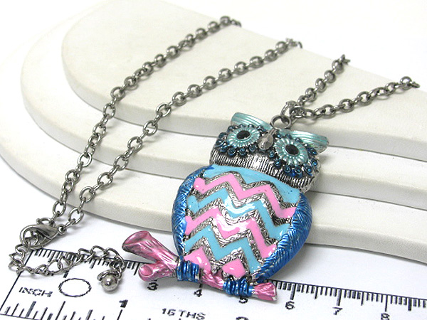 Crystal eyes epoxy body owl long chain necklace