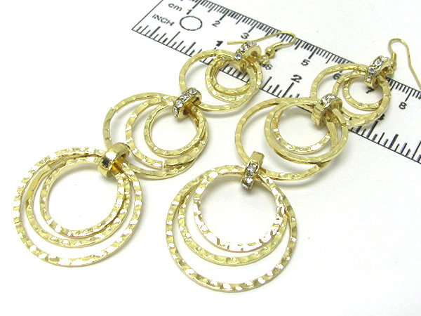 Crystal multi round metal disk links drop earring