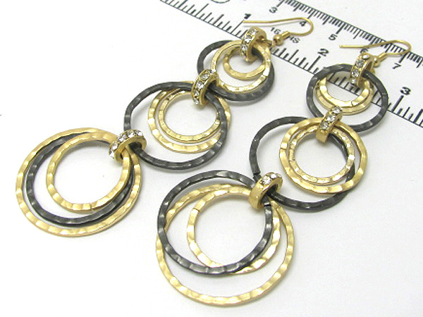 Crystal multi round metal disk links drop earring