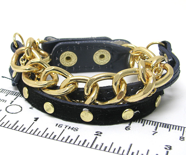 Multi chain and leather wraped bracelet