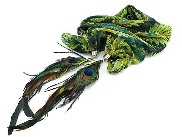 Natural feather scarf necklace - 100% polyester 