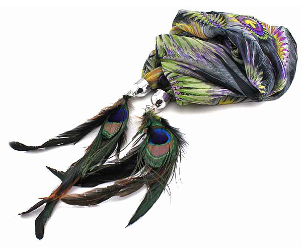 Natural feather scarf necklace - 100% polyester 