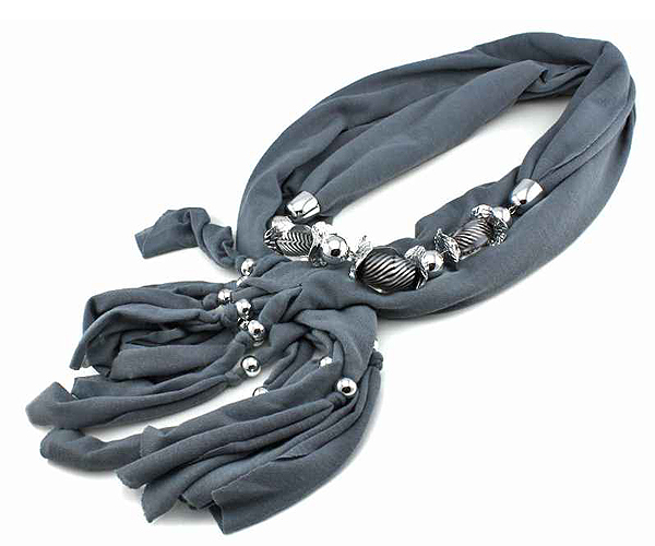 Casting metal ball scarf necklace - 100% polyester