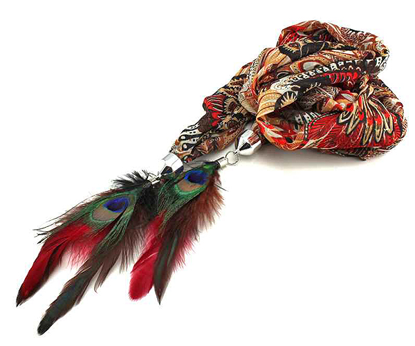 Natural feather scarf necklace - 100% polyester