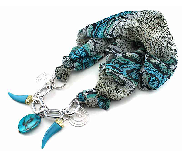 Natural stone scarf necklace - 100% polyester 