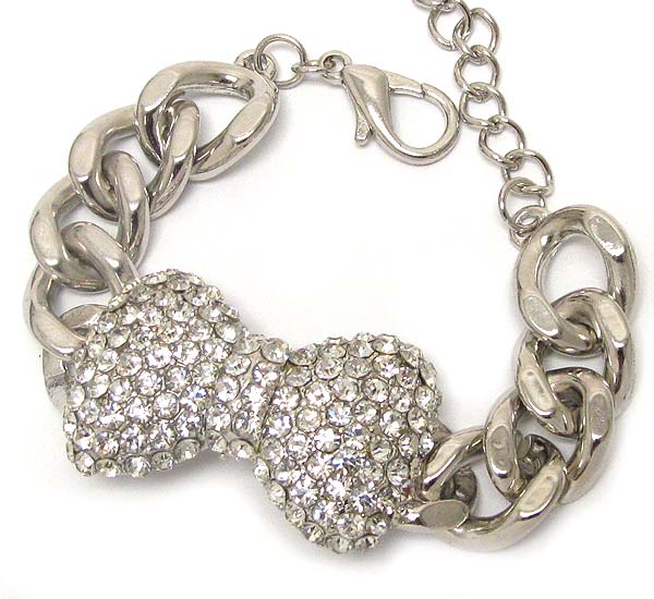 Crystal bow thick chain bracelet