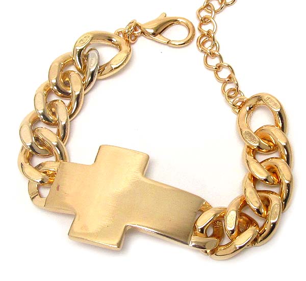 Metal plain cross thick chain bracelet