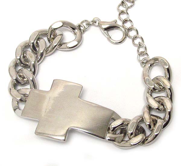 Metal plain cross thick chain bracelet