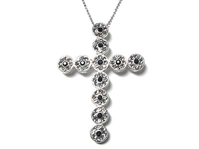 Crystal round ball cross necklace