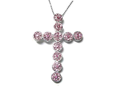 Crystal round ball cross necklace