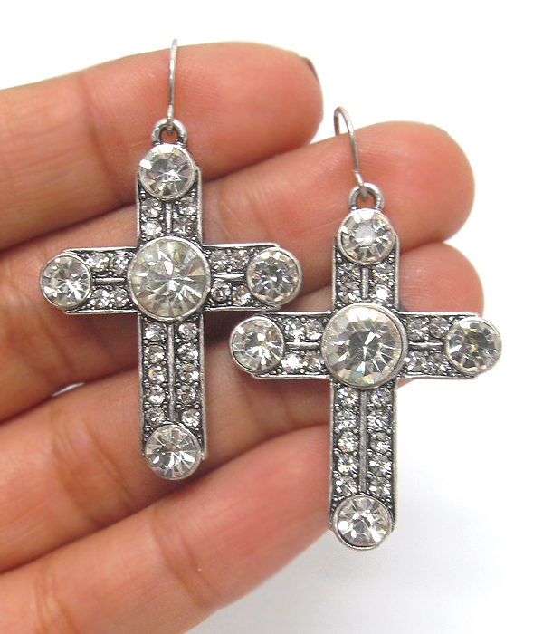 Crystal cross earring