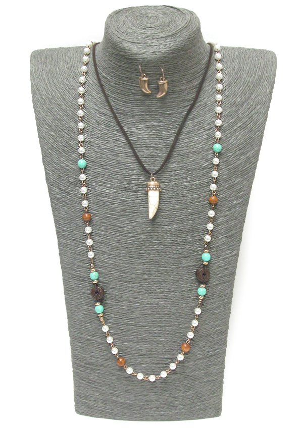 Double layer beads long necklace set