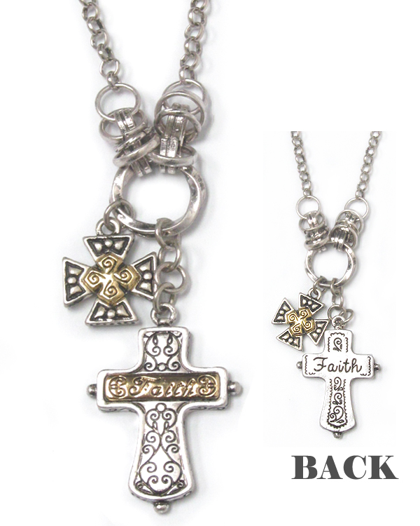 Double sided metal cross necklace