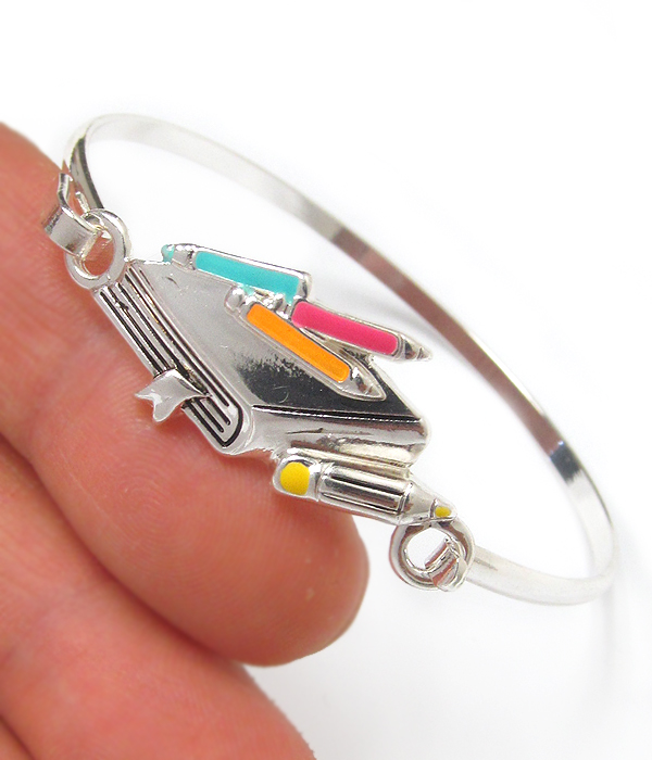 School theme bangle bracelet - book and pens