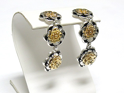 Flower deco triple drop metal earring