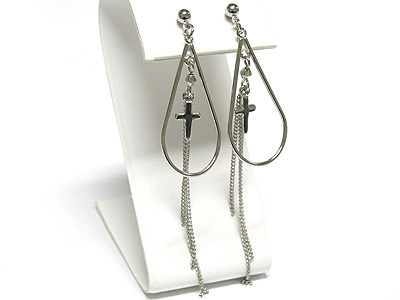 Cross and tassel inside drop metal earring