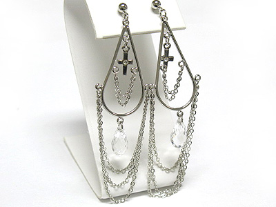 Cross and tassel hangling drop metal earring