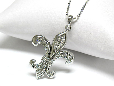 Made in korea whitegold plating crystal fleur de lis pendant necklace