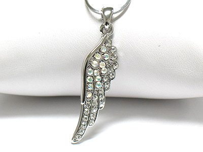 Made in korea whitegold plating crystal angel wing pendant necklace